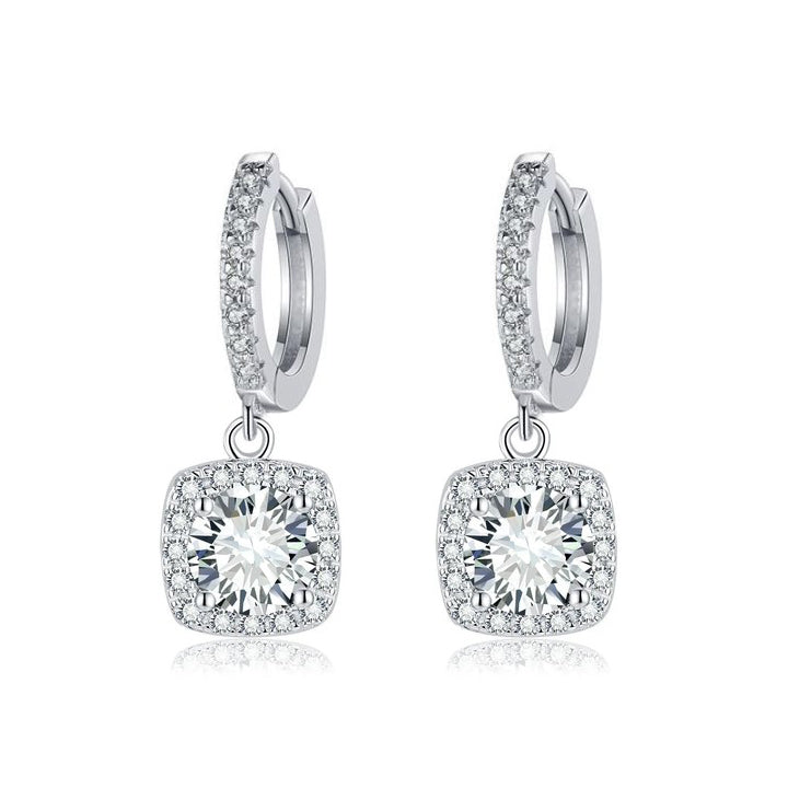 Square Halo Drop Earrings