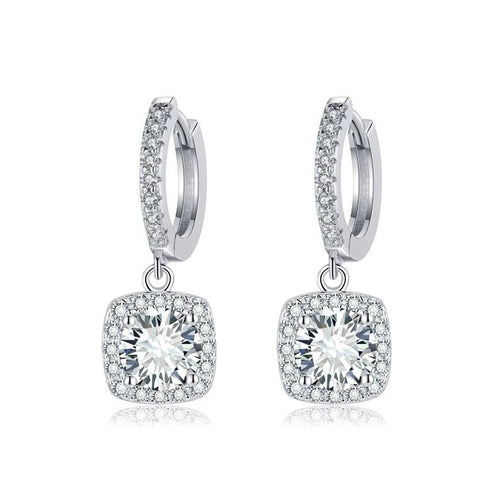 Square Halo Drop Earrings